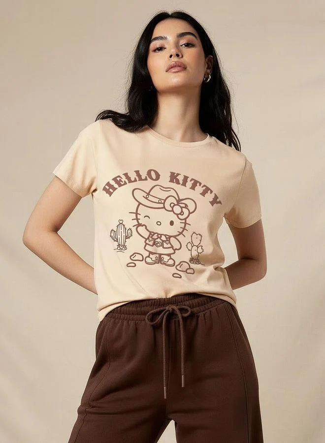 SP Characters Cotton T-shirt with Hello Kitty Print